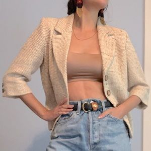 Stunning Vintage 100% Silk Blazer Coconut Buttons